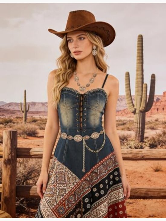 Western Metal Concho Belt for Women Cowgirl Chain Belt Dresses Jeans Country main image 7